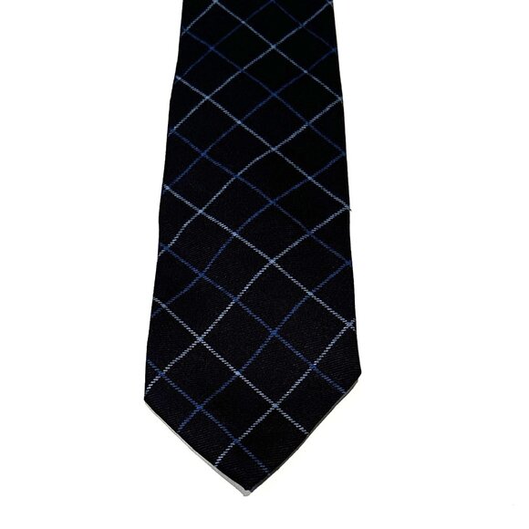 Paul Stuart Silk Black and Blue Checkered Tie - Picture 1 of 4